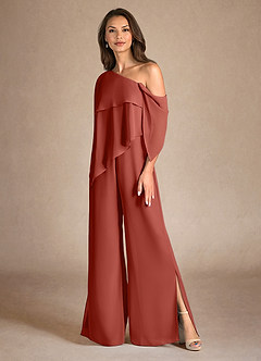 Azazie Halima Abiti per la Madre della Sposa Abito Tuta Pantaloni in Chiffon Spacco Laterale Terracotta image6