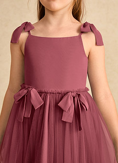 Azazie Jaci Blumenmädchenkleider A-Linie Spaghetti Riemen Chiffon Kleid Merlot image7