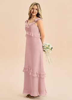 Azazie Tavie Junior Powder Pink A-Line Ruched Chiffon Dress image6