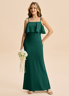 Azazie Galene Junior Abito Sirena in Raso Elasticizzato Smeraldo image3