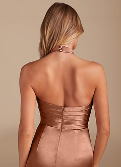Azazie Jemma Bridesmaid Dresses Bronzer Sheath Pleated Metallic Satin Dress image2