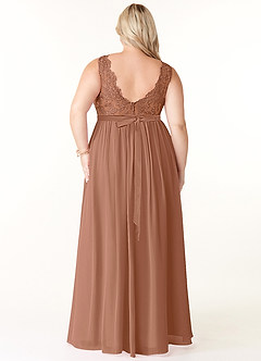 Azazie Elly Bridesmaid Dresses Bronzer A-Line Lace Scoop Neck Chiffon Dress image8