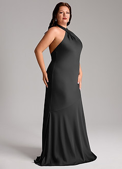 Azazie Lorena Robes de demoiselle d'honneur Robe Sirène en Satin extensible Plissée Noir image5