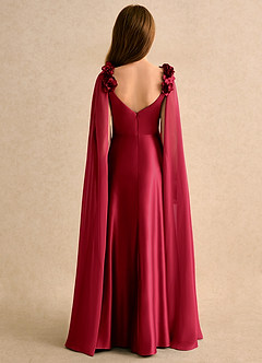 Azazie Rosita Girls Formal Jurken voor bloemenmeisjes A-Lijn Jurk van Mat Satijn Geplooid Scharlaken image2