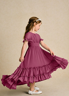 Azazie Kass Flower Girl Dresses Mulberry A-Line Pleated Chiffon Dress image5