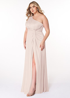 Azazie Brooke Bridesmaid Dresses Rose Petal A-Line One Shoulder Mesh Dress image8