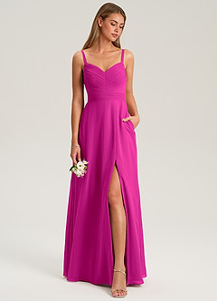 Azazie Terese Jurken voor bruidsmeisjes Jurk van Chiffon met A-Lijn Geplooid Fuchsia image3