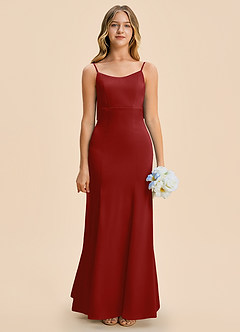 Azazie Lioren Junior Pomegranate Sheath Bow Stretch Satin Dress image5