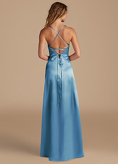 Azazie Mei Bridesmaid Dresses Steel Blue A-Line Metallic Satin Dress image5