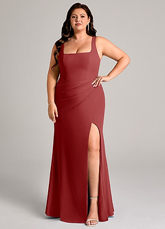 Azazie Mero 신부 들러리 드레스 쉬스 주름진 쉬폰 바닥 길이 드레스 image9