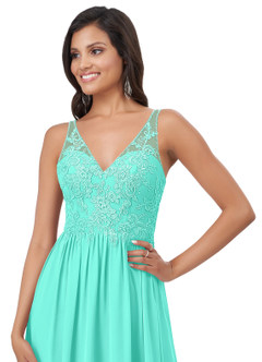 Azazie Amy Venta Final Vestido de Spa de Gasa de Corte En A con Encaje image11