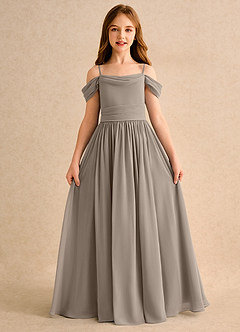 Azazie Shia Girls Formal Blumenmädchenkleider A-Linie Schulterfrei Chiffon Kleid Taupe image5