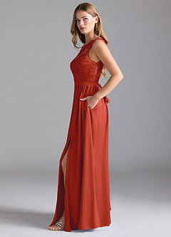Azazie Elly Bridesmaid Dresses Rust A-Line Lace Stretch Satin Dress image4