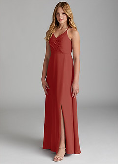 Azazie Davis Junior Terracotta A-Line Chiffon Dress image4