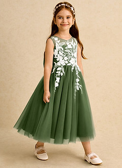 Azazie Sundae Blumenmädchenkleider Ballkleid Spitze Kleid Olivgrün image4