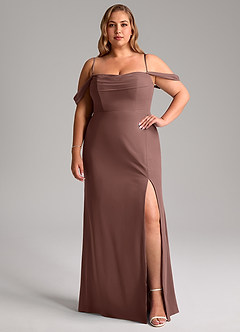 Azazie Saige Bridesmaid Dresses Espresso A-Line Off the Shoulder Chiffon Convertible Dress image13