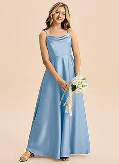 Azazie Isolde Junior Powder Blue A-Line Pleated Stretch Satin Dress image2