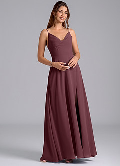Azazie Sarella Bridesmaid Dresses Sangria A-Line with Pockets Chiffon Dress image4