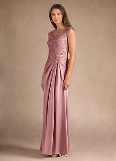 Azazie Santa Barbara vestidos de madre de la novia Vestido de Rosa Polvorienta de Satén Elástico de Recto con Plisado image6