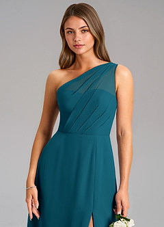 Azazie Phaedra Jurken voor bruidsmeisjes Jurk van Chiffon met A-Lijn One-Shoulder Inkt Blauw image8