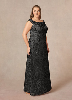 Azazie Porcelain Mother of the Bride Dresses Black A-Line Off the Shoulder Lace Dress image9