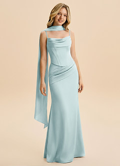 Azazie Sorrel Junior Robe Sirène en Satin extensible Rayé Brume image3