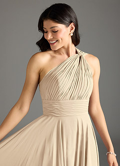 Azazie Charlize Bridesmaid Dresses Champagne A-Line One Shoulder Chiffon Dress image5