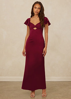 Christian Siriano Bridal for Azazie 1005 Bridesmaid Dresses Flutter Sleeve Stretch Satin Sheath Dress image4