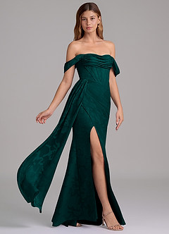 Azazie Amyra Brudtärnklänningar Klänning av Sjöjungfru i Blommig Utbrändhet Av axeln Tallgrön Konvertibel image4