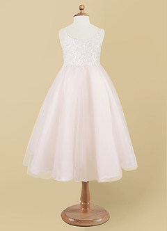 Azazie Buttercup Flower Girl Dresses Ivory Rose Petal A-Line Lace Tulle Dress image7