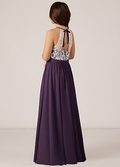 Azazie Fahari Junior Plum A-Line Lace Chiffon Dress image5
