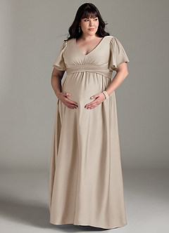 Azazie Verna vestidos de dama de honor de maternidad Vestido de Corte En A Volante Hasta el suelo Satén Elástico image13