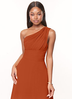 Azazie Ashley Bridesmaid Dresses Burnt Orange A-Line Ruched Chiffon Dress image5