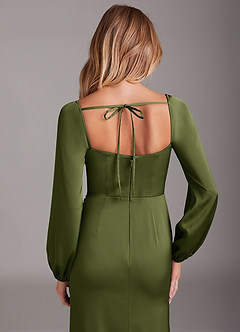 Azazie Charissa Brautjungfernkleider Etui Langarm Stretch-Satin Kleid Olivgrün image2