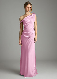 Azazie Emerson Bridesmaid Dresses Candy Pink Mermaid Off the Shoulder Stretch Satin Dress image3