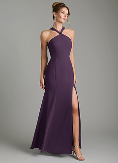 Azazie Rue Bridesmaid Dresses Plum A-Line Halter Chiffon Dress image1