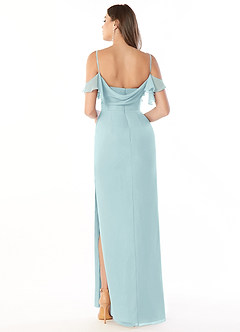 Azazie Emeralda Robes de demoiselle d'honneur Robe Fourreau en Mousseline de soie Épaule décolletée Verre De Mer image2