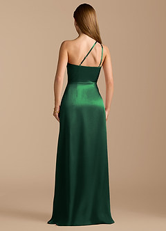 Azazie Trina Brautjungfernkleider A-Linie One-Shoulder Metallischer Satin Kleid Dunkelgrün image9