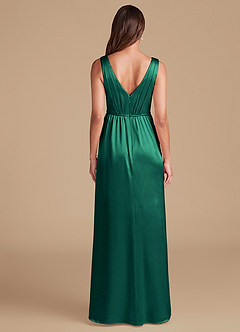 Azazie Tanicia Bridesmaid Dresses Emerald A-Line Pleated Metallic Satin Dress image6
