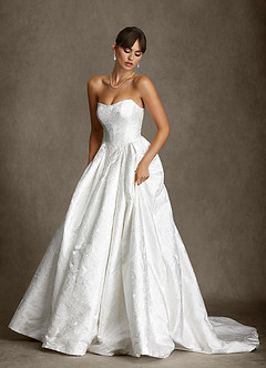 Azazie Bria Wedding Dresses Diamond White Ball-Gown Strapless Floral Jacquard Dress image2