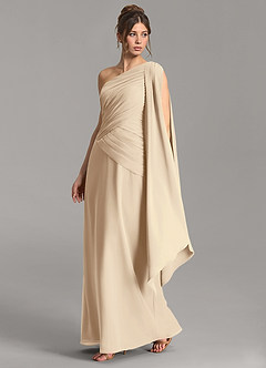 Azazie Ayra Robes de demoiselle d'honneur Robe Trapèze en Mousseline de soie Asymétrique Champagne image3