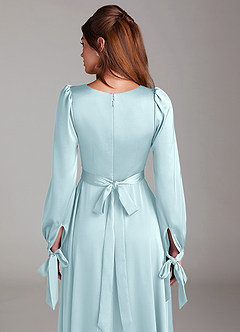 Azazie Leonia Suknie dla druhen Linia A Długi rękaw Satyna elastyczna Do ziemi Sukienka image7