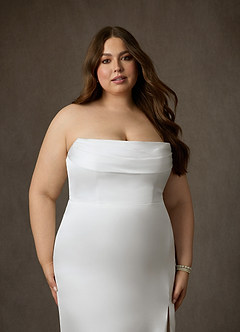 Azazie Blithe Vestidos de novia Vestido de Diamante Blanco de Satén Elástico de Corte Recto con Corte Lateral image17