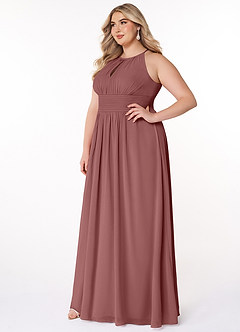 Azazie Bonnie Bridesmaid Dresses Desert Rose A-Line Keyhole Ruched Chiffon Dress image8
