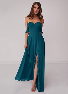 Barbie ♥ Azazie Bridesmaid Dresses Ink Blue A-Line Off the Shoulder Chiffon Convertible Dress image3