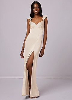 Barbie ♥ Azazie Bridesmaid Dresses White Alabaster Sheath Stretch Satin Dress image3