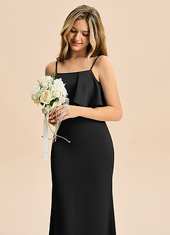 Azazie Galene Junior Mrenneito Joustava satiini Lattian pituus Nuorempi morsiusneito Pukeutua image5