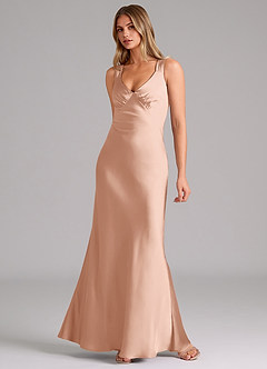 Azazie Kamila Robes de demoiselle d'honneur Robe Trapèze en Satin extensible Plissée Or Rose image3