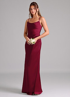 Azazie Lucille Robes de demoiselle d'honneur Robe Sirène Convertible en Satin extensible Sans bretelle Bourgogne image3