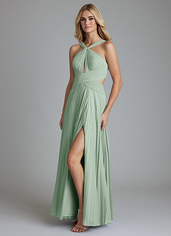 Azazie Hosanna Vestidos de damas de honor Vestido de Agave de Gasa de Corte en A con Plisado image5